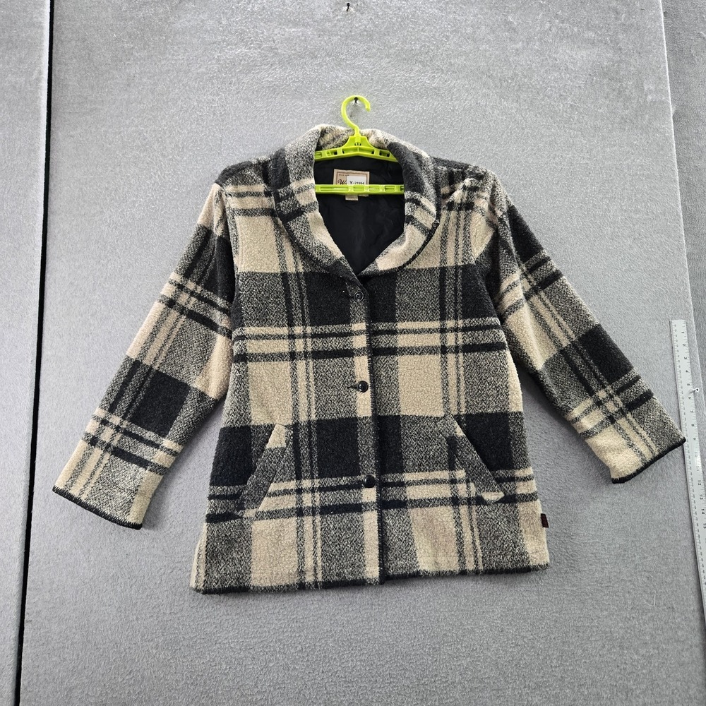 VINTAGE Woolrich Women Jacket L Tan Wool Blend Plaid Jacket Coastal 90s‎ USA